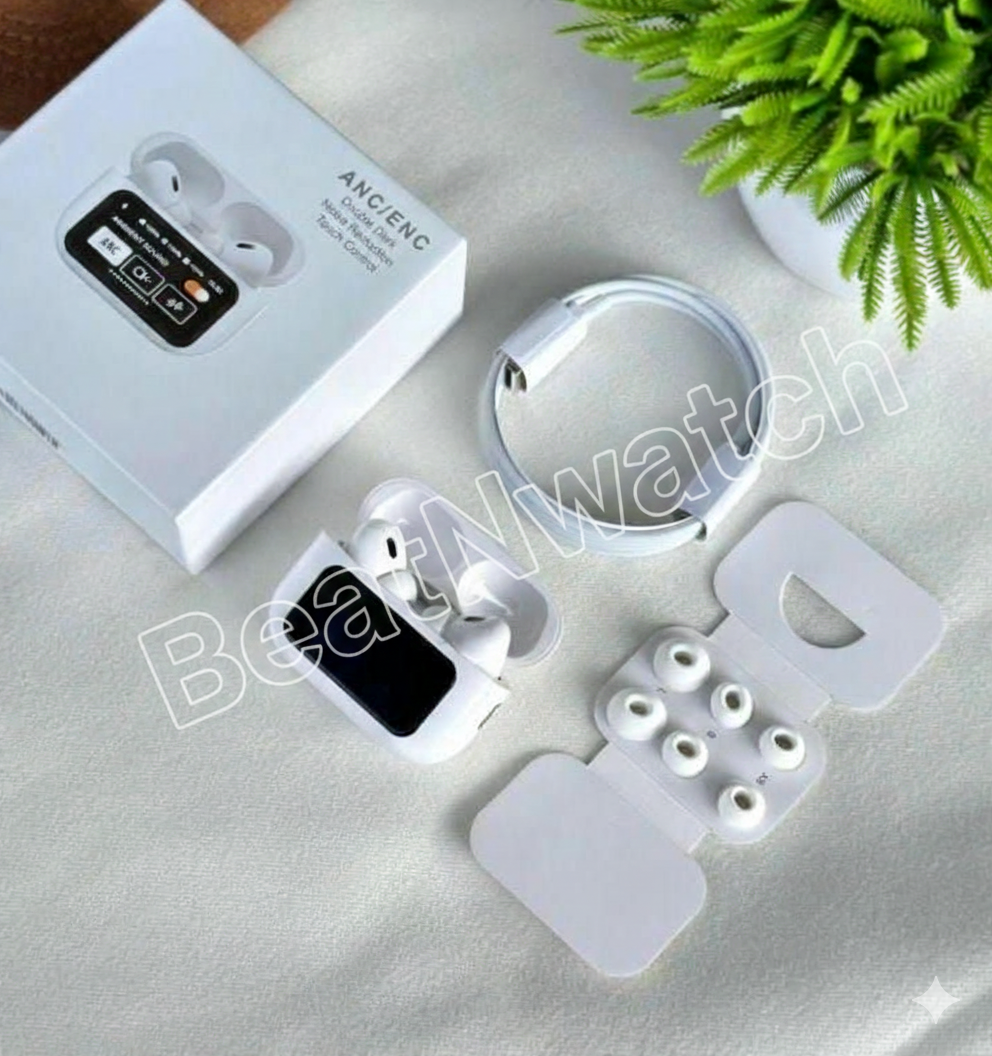 A9 ANC Wireless Earbuds with Smart Display + Free Leather Case with Keychain (Free)